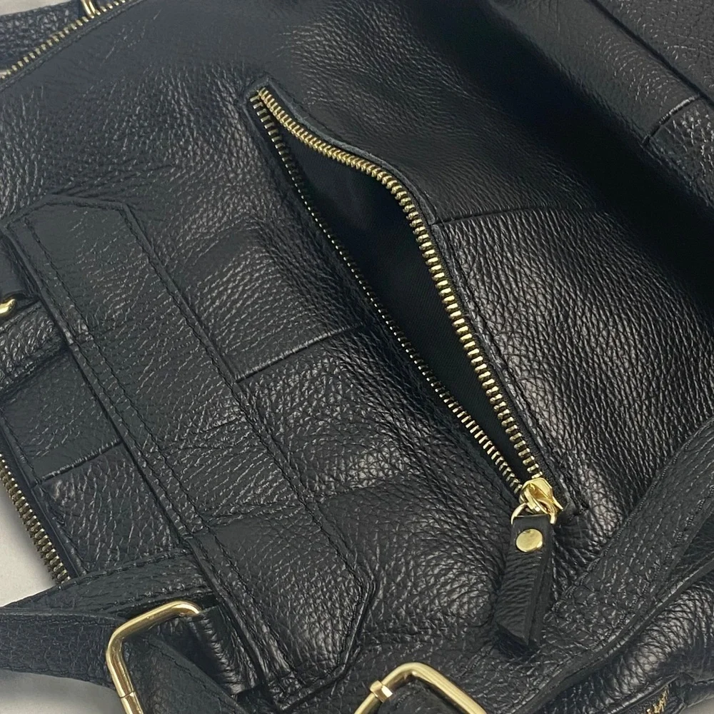 L.CREDI Convertible Leather Backpack Messenger in Black